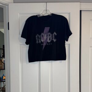 Target Black AC/DC Graphic Crop Tee with Purple Lightning Bolt
